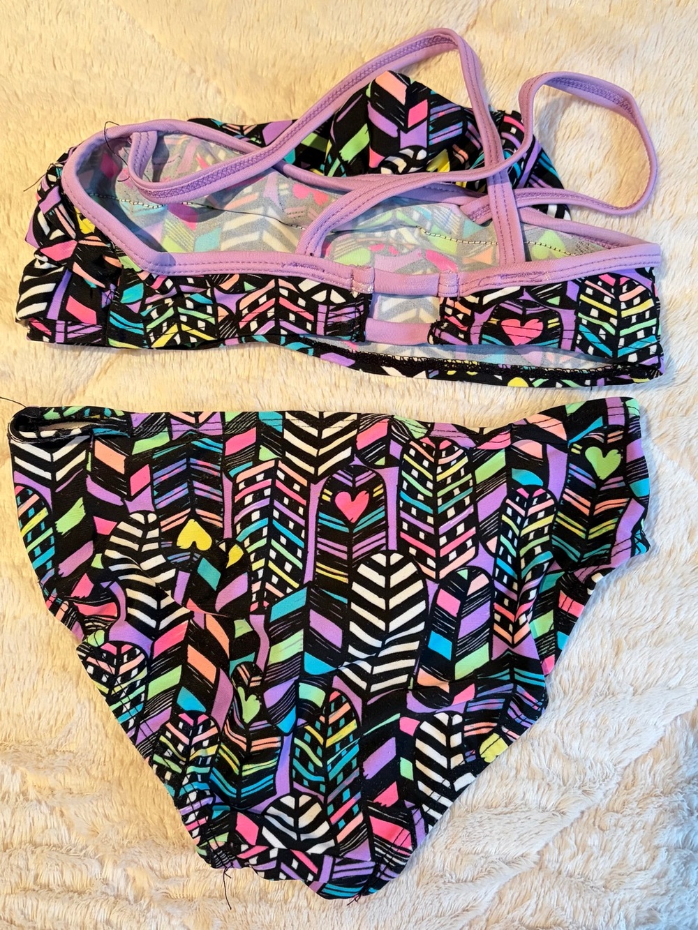 Joe Boxer Black Multicolor Chevron Ruffle Bikini Set - Picture 2 of 3